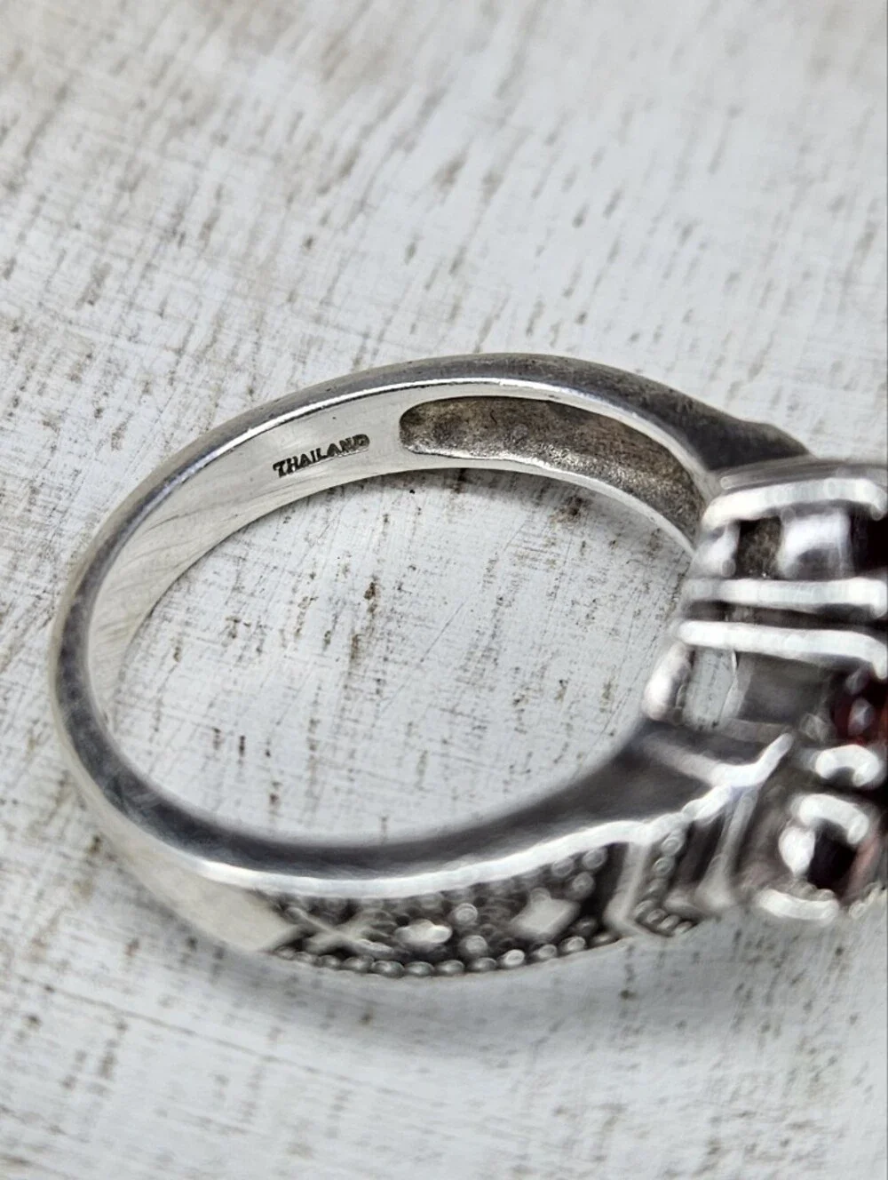 Pranda CNA Vintage Sterling Silver Garnet Marcasite Square Halo Ring Size 8